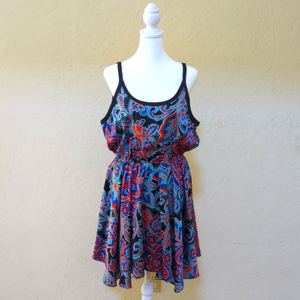 Marciano Marrakesh Paisley Print Black Blue Mini Dress Size Large - Picture 3 of 11